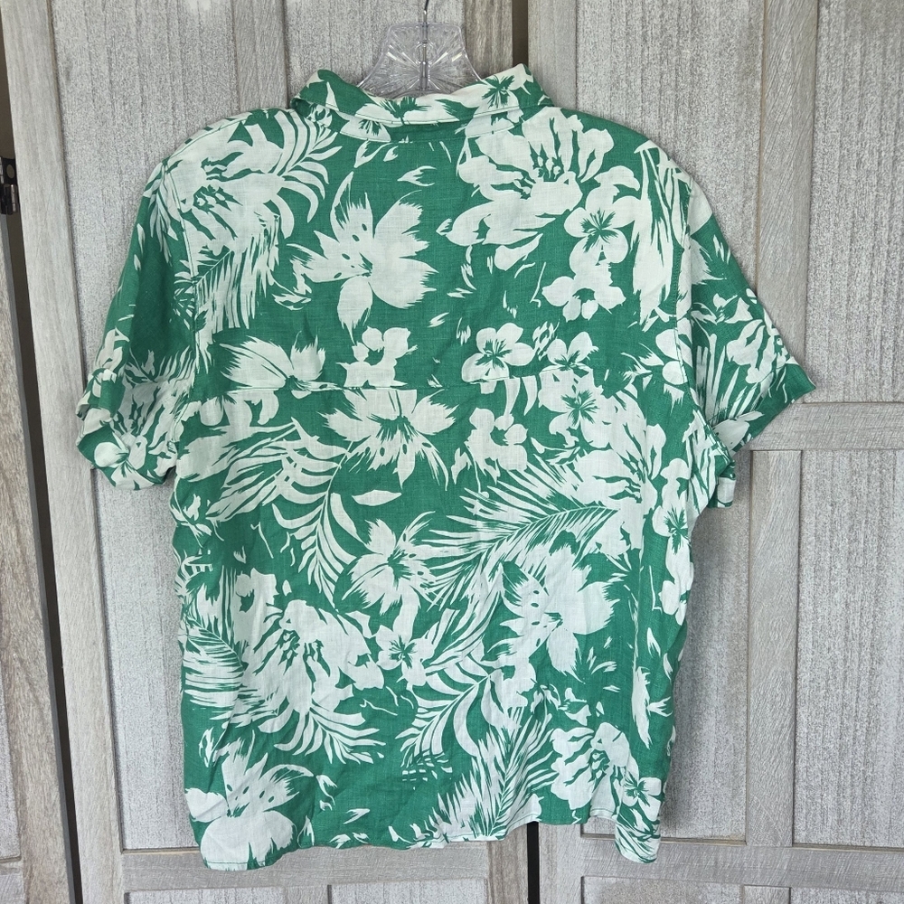 C&C California Women's Linen Button Down Shirt Size L Green Tropical Print - Picture 3 of 7